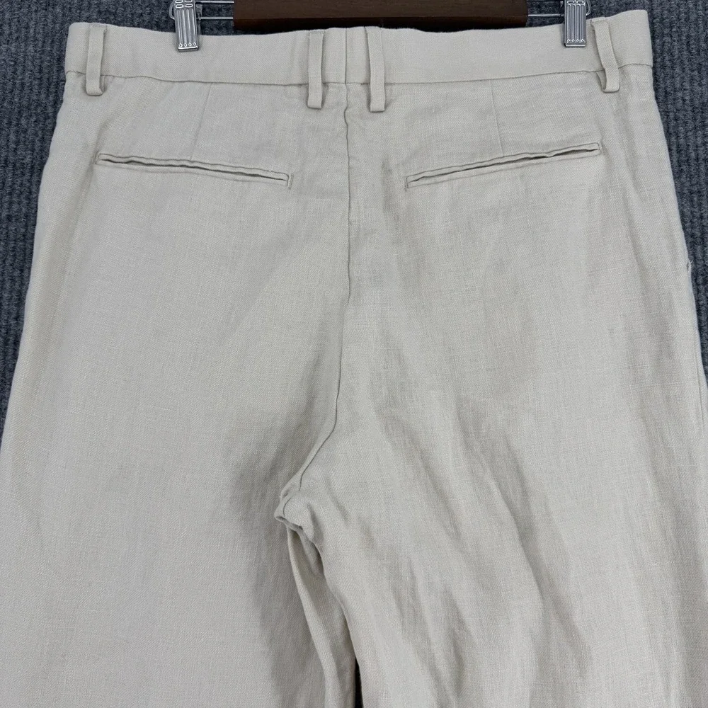 H&M women's 100%‎ linen wide leg trousers cream pleated loose fit size 34 summer
